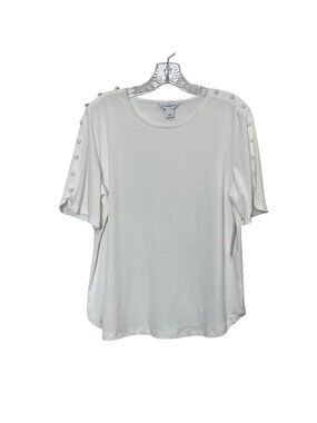 Liz Claiborne Button Accent Shirt Blouse Short Sleeve Womens Large White New